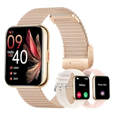Smartwatch für Damen, Anrufe und Antwort/WhatsApp/Sprachassistent, 1,85 Zoll digitale Uhr Fitness Tracker mit Herzfrequenzmesser/Schlafmonitor/Schrittzähler, 110+ Sport-Smartwatch Android iOS Gold