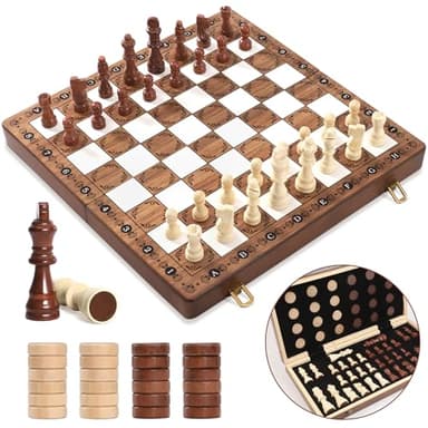 Perbabe 2 in 1 Schachspiel Magnetisches Schachbrett Holz 39x39cm Handgefertigtes Schachbrett aus Echtholz Faltbares Magnetisches Schachspiel für Kinder Erwachsene, Reisen Familie Aktivitäten Geschenk