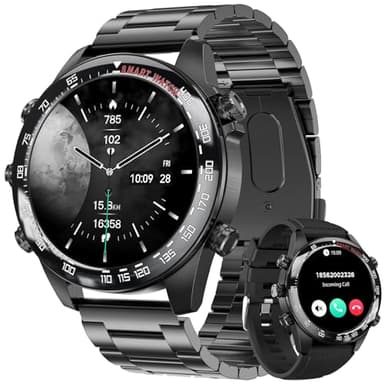 OUFUYU Smartwatch Herren 1,43" AMOLED Always-On Display Smart Watch Fitnessuhr mit Telefonfunktion 100+ Sportmodi IP68 Wasserdicht Sportuhr mit Herzfrequenz Schlafmonitor Schrittzähler Android iOS