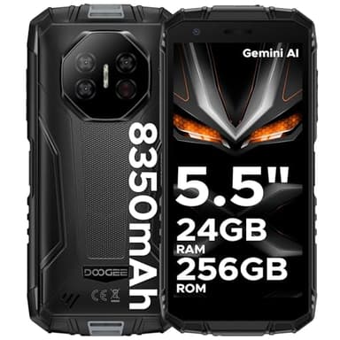 DOOGEE Fire 3 Ultra Android 15 AI Outdoor Handy ohne Vertrag, 24GB + 256GB/2TB TF Outdoor Smartphone, 8350mAh, Unisoc T7200, 5.5"HD+16MP Gemini AI+20MP Nachtsicht Kamera, 4G LET, NFC, Face ID,OTG,IP68