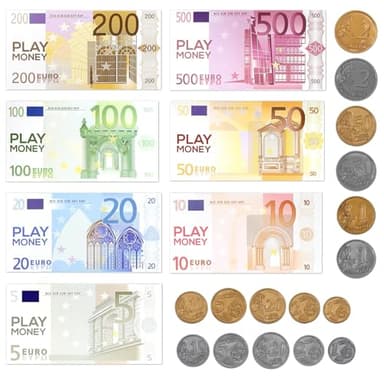 86 Stück Spielgeld Kinder, Spielgeld Euro Scheine und Münzen, Kinder Geld, Fake Euro für Kinder, Party Rollenspiel Miniatur Kinderspielzeug Zubehör