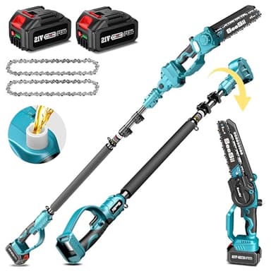 SEESII 2-in-1 Akku Astsäge & Mini Kettensäge mit 2×4000mAh Akkus, 8 Zoll Bürstenlose Kettensäge mit Teleskopstange, Ausziehbar bis 4,5m für Baumschnitt, Astschnitt und Gartenpflege
