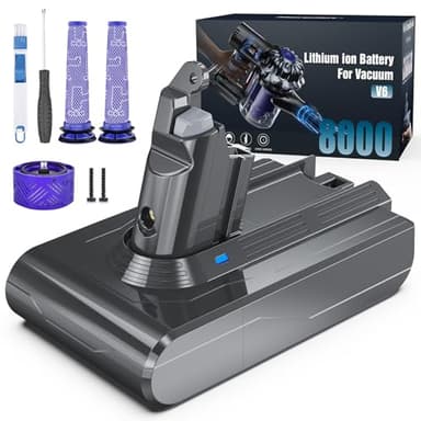 Morpilot 8000mAh Akku für Dyson V6, Ersatzakku für DC62 SV03 DC58 DC59 DC61 DC72 DC74 SV06 SV09 mit 3 waschbaren Filtern