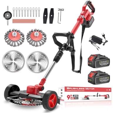 Rasentrimmer mit Akku für Makita Akku, Rasentrimmer mit Unkrautbürste und 2 x4.0MA Akku, Garten-Rasen-Unkraut-Trimmer Elektro rasenkantenschneider Mit 4 Ersatzklingen für Garten, Hof