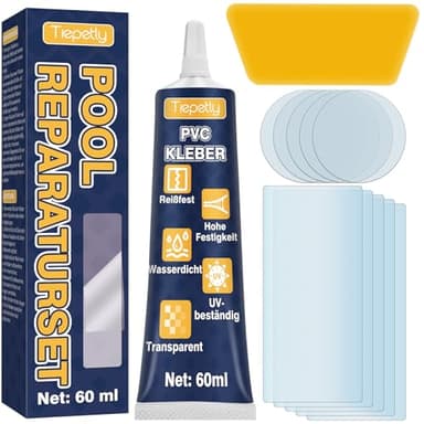 Tiepetly Pool Reparaturset Wasserdicht, Pool Flicken Unterwasser Transparent, für Flickzeug Luftmatratze, Schlauchboot, Zelt, PVC, ABS, Eva und Gummi, 60 ml (PVCJST1K60ml-2P-01-DE)