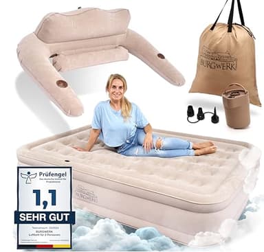 Burgwerk Luftbett für 2 Personen [Praktisches 3 in 1 System] | Selbstaufblasendes Gästebett in 150x200 | Luftmatratze selbstaufblasend, Aufblasbare Matratze