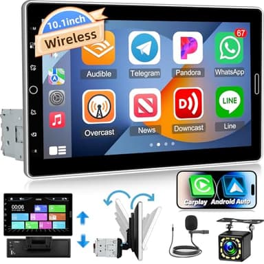 1 Din Autoradio mit Bildschirm mit Carplay & Android Auto - 10,1 Zoll IPS Abnehmbarer Touchscreen autoradio mit navi, Spiegelnder Link, FM Radio, Lenkradsteuerung + Rückfahrkamera + Mikrofon