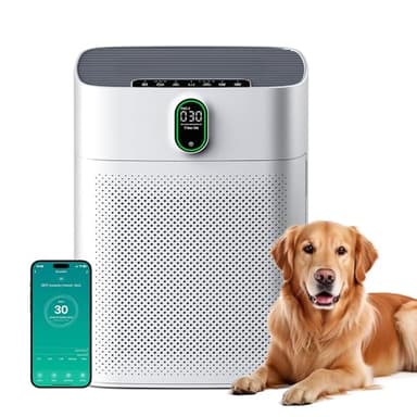 MERONTE Luftreiniger für Allergiker, Air Purifier für Raucherzimmer, HEPA Filter Gegen Staub Pollen, CADR 300 m³/h für 100 m², 24 dB, Timer, Luftqualitäts-Feedback & Automodus, Mattweiß, 1 Pack+3 Modi