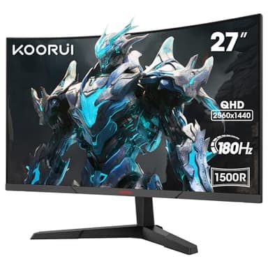 KOORUI Gaming Monitor 27 Zoll, 1500R Fläche Bildschirm 2560X1440 (QHD), 180HZ 1ms Mornitor, DCI-P3 85%, Ultradünne Blende, Einstellbare Neigung, Unterstützt HDMI/DP