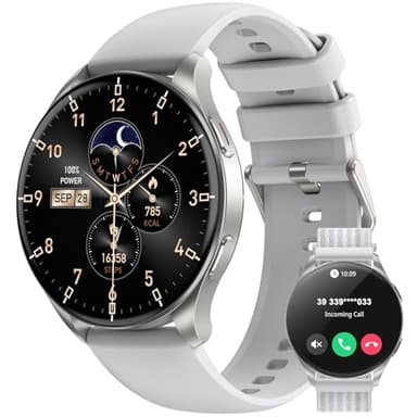 IOWODO Smartwatch Damen Herren 2025 | 1.43" AMOLED Always-On Display | Bluetooth-Anrufe | IP68 Wasserdicht Fitnessuhr mit 100+ Sportmodi | 24/7 Pulsmessung+SpO2+Schlaf | 7 Tage Akku+Schnellladung