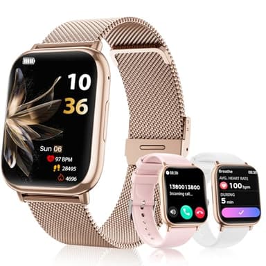 Smartwatch Damen, 1.83" Touchscreen Fitnessuhr, mit Telefonfunktion Smart Watch Fitness SpO2 Blutdruckmessung Schlafmonitor Pulsmesser Schrittzähler 120+ Sportmodi, für Android iOS (Rose Gold)