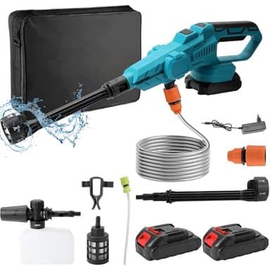 Akku Hochdruckreiniger,100 BAR für Makita 18V Tragbarer Hochdruckreiniger mit 6-IN-1 Düse,3500W Bürstenloser Motor,380L/H,Tragbarer Druckreinigerpistole für Auto,Haus,Rasen,Garten (2Xakkus)