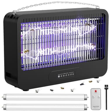 FethFire Insektenvernichter Elektrisch, 4000V Fliegenfalle Elektrisch Mit Fernbedienung,20W Mückenfalle Effektiver 100 m²，Geeignet für Küche, Wohnzimmer, Büro，Zwei Ersatzlampen enthalten(Schwarz)