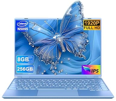 NOTODD Laptop 14 Zoll 8GB+256GB SSD Erweiterbar 1 TB SSD, Notebook mit Celeron N5095, Kühlgebläse 1920x1200 2K FHD Extrem Schmale Lünette Bildschirm Multifunktionales-Blue