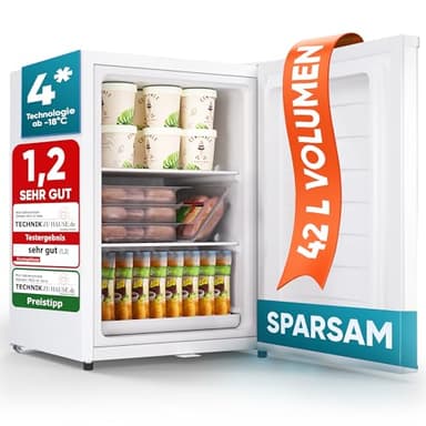 Stillstern Mini Gefrierschrank (42L) -18°C, Eiswürfelschale, Schloss, Türanschlag wechselbar, 4-Sterne Tiefkühlschrank für Camping/Büro Gefriertruhe Klein Gefrierschrank Klein Tiefkühltruhe