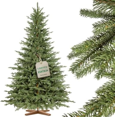 FAIRYTREES Weihnachtsbaum künstlich 150cm BAYERISCHE Tanne Premium | Made in EU | Christbaum Holzständer | Tannenbaum künstlich mit Naturgetreue Spritzguss Elemente