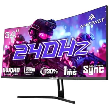 Amzfast Curved Gaming Monitor 34 Zoll, 240Hz, UltraWide QHD(3440x1440), 21:9, Eyes-Care, HDR, 1 ms MPRT, Adaptive Sync, sRGB 130% / DCI-P3 98%, HDMI 2.1*2, DP 1.4*2, VESA 75x75, PIP/PBP, AMZG34C5QPro
