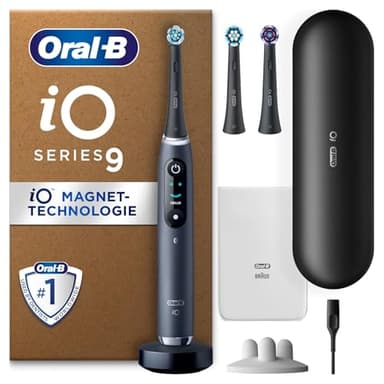 Oral-B iO Series 9 Plus Edition Elektrische Zahnbürste/Electric Toothbrush, PLUS 3 Aufsteckbürsten, 7 Putzmodi für Zahnpflege, Lade-Reiseetui, Designed by Braun, black onyx
