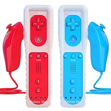 2 Sets Fernbedienung für Wii, Ersatz-Fernbedienung eingebauter Motion Plus Controller und Nunchuck (Rot Blau)