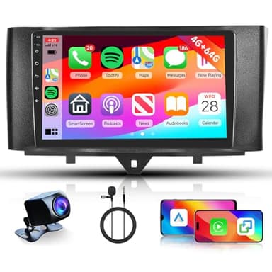 4G+64G Autoradio für Mercedes Benz Smart Fortwo 2011-2015 mit Carplay Android Auto, Hodozzy 9 Zoll Touchscreen Autoradio Android mit Navi Bluetooth WiFi 32DSP FM/RDS Radio Rückfahrkamera