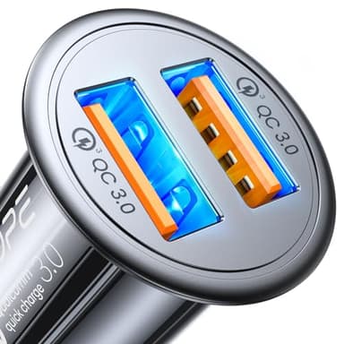AINOPE USB Zigarettenanzünder Adapter [Dual QC3.0] 45W/6A Ladegerät für Auto Mini Metal Legierung KFZ USB Ladegerät Schnellladung Kompatibel mit iPhone 15/14/13/12/11/XS, Note 9/Galaxy S10/S9, iPad