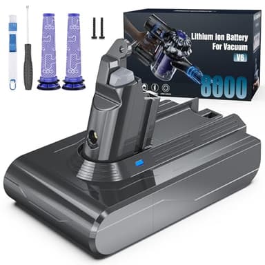 Morpilot 8000mAh Akku für Dyson V6, Ersatzakku für DC62 SV03 DC58 DC59 DC61 DC72 DC74 SV06 SV09 mit 2 waschbaren Filtern