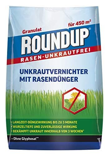 Roundup Rasen-Unkrautfrei Rasendünger, 9 kg, 2in1, Unkrautvernichter plus Dünger mit 100 Tage Langzeitwirkung für 450 m²