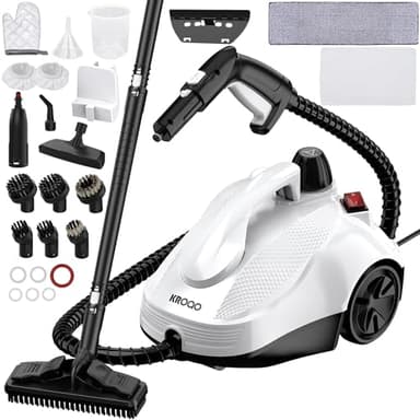 KROQO Dampfreiniger mit 23 Zubehörteilen und 5 m Netzkabel für die Reinigung von Öfen, Teppichen, Sofas, Polstern, Spielzeug und glatten Böden.