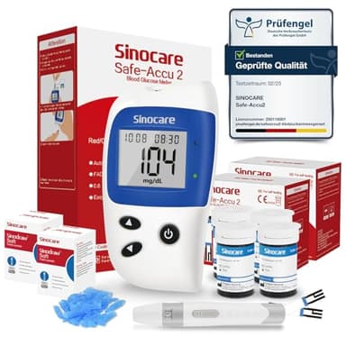 sinocare Blutzuckermessgerät, Glucose Monitor mit Blutzuckerteststreifen 100, Schmerzfrei Schnell Blutzucker-Alarm Lampe, mg/dL