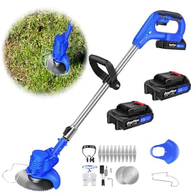Akku Rasentrimmer mit Akku 21V Freischneider mit 2 Batterien, Akku Motorsense & Rasentrimmer Rasen mit Metall Messer, Akku Freischneider Elektrischer Elektro Trimmer Gartenkantenfräser für Garden