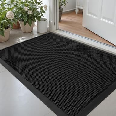 DEXI Fußmatte außen 60 x 90 cm, extrem rutschfeste Schmutzfangmatte, langlebig Fußabtreter außenbereich, robust Fussmatte Aussen wasserdichte Türmatte für die Haustür, Schwarz
