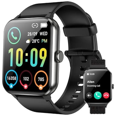 Smartwatch Herren Damen mit Telefonfunktion,1.85'' HD Smart Watch, 100+ Sportmodi Fitness Tracker mit 24/7 Herzfrequenz SpO2 Schlafmonitor Schrittzähler, IP68 Wasserdicht für IOS Android, 2 Armbänders