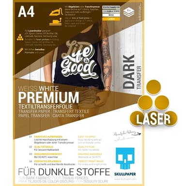 SKULLPAPER Transferfolie FÜR DUNKLE STOFFE (*verbesserte Version*) - für Laserdrucker (A4-8 Blatt)