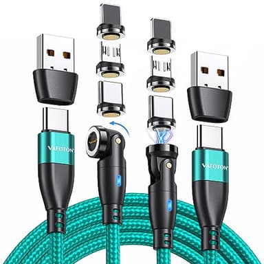 VAFOTON 100W USB C Magnet Ladekabel (2Pack, 1.8m/1m), 9Pin Schnellladung Magnetisches Ladekabel, 6 in 1 USB C/A auf Typ C Magnetisches Datenkabel für Typ C/Micro USB/i-Produkte/MaBook/Laptop/Galax Tab