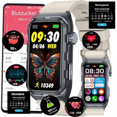 2024 Neu 𝐁𝐥𝐮𝐭𝐳𝐮𝐜𝐤𝐞𝐫𝐒𝐦𝐚𝐫𝐭𝐰𝐚𝐭𝐜𝐡 für 𝐃𝐢𝐚𝐛𝐞𝐭𝐞𝐬 ECG Fitness-Tracking mit Telefonfunktion 24/7 Herzfrequenz Blutdruck 𝐇𝐚𝐫𝐧𝐬ä𝐮𝐫𝐞, 𝐁𝐥𝐮𝐭𝐟𝐞𝐭𝐭𝐞,Wasserdicht ,White