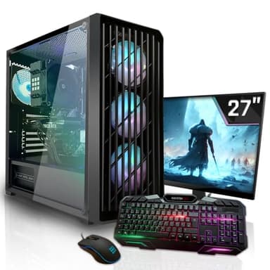 SYSTEMTREFF Basic Gaming Komplett PC Set AMD Ryzen 5 5500 6x4.2GHz | Nvidia RTX 3060 12 GB | 1TB M.2 NVMe | 32GB DDR4 RAM | 27 TFT Monitor | Desktop Paket Computer für Gamer, Gaming