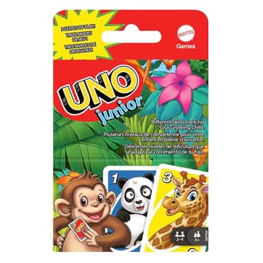 Mattel Games Uno Junior, Uno Kartenspiel, vereinfachte Version mit Zootieren und 3 Schwierigkeitsstufen, Kinderspiel, Geschenk für Kinder, ab 3 Jahre, GKF04