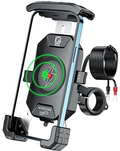 BRCOVAN Motorrad-Handyhalterung mit Qi 15 W kabellosem Ladegerät und USB C 20 W Schnellladeanschluss, BRCOVAN One-Touch-Handyhalterung mit automatischer Verriegelung und Schnellentriegelung am Lenker,