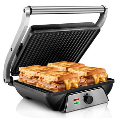 Pukomc Kontaktgrill Sandwichmaker, Panini Grill mit Antihaft-Kochplatten, lässt sich um 180 Grad öffnen Gourmet Kontaktgrill Toaster, 2000W schwimmendes Scharnier für alle Lebensmittel