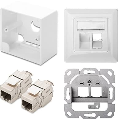 2x Assmann DN-93615 Digitus Professional Cat 6A Keystone Modul, geschirmt, werkzeugfreier Montageanschluss + passende Leerdose + Aufputz Gehäuse Weiß