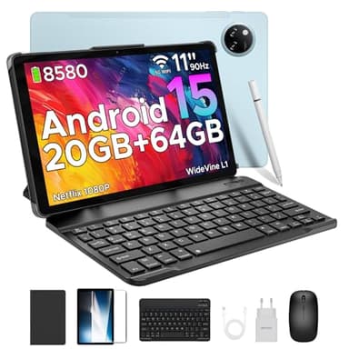 DOOGEE Tab A9+ Android 15 Tablet 11 Zoll, T7200 Octa Core 8580mAh, 20GB RAM+64GB ROM(TF 2TB), 90Hz, 13MP + 5MP Gaming Tablets mit Tastatur, Stift, Maus, Hülle, WiFi 5/WidevineL1/Face ID/OTG
