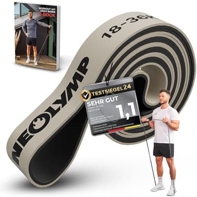 NEOLYMP Resistance Bands aus doppelbeschichtetem Naturlatex mit Fitness E-Book - Lange Fitnessbänder für Krafttraining, Widerstandsbänder, Klimmzugbänder (normal | 18-36 kg)