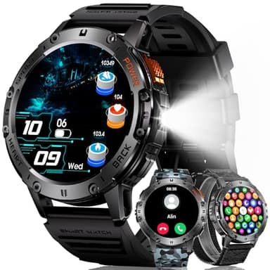 MEGALITH Smartwatch Herren Fitness Uhren: LED Taschenlampe Wasserdicht IP68 Sport Fitnessuhr - Tracker Schrittzähler Smart Watch Männer Kompatibel Android iOS