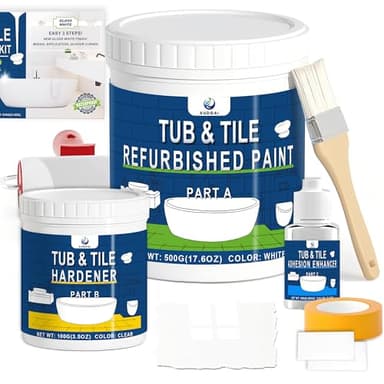 XUDOAI Badewannenlack GLÄNZEND WEIß Emaille Reparatur Lack 610g, Badewannenbeschichtung Emaille Farbe Mit Tools, Dusche/Waschbecken/Porzellan/Bad/Küche/Fliesenlack Aufarbeiten