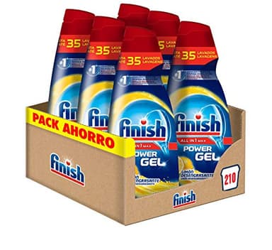 Finish All in 1 Max Power Gel Zitrone Entfettungsgel für Spülmaschine, 6 Stück - 210 Wäschen