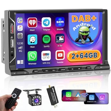 Hikity DAB/DAB+ Autoradio Doppel Din mit Navi Wireless Carplay Android Auto 1G+32G 7 Zoll Touchscreen Car Radio 2 Din mit GPS WiFi Mirror Link Bluetooth FM RDS AUX 2USB Rückfahrkamera