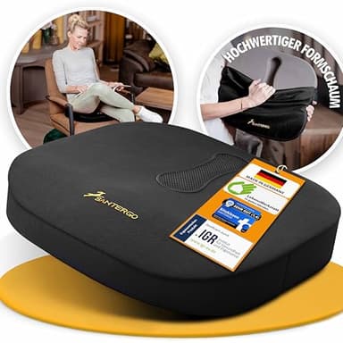 SANTERGO Orthopädisches Sitzkissen [PATENTIERT & FORMSTABIL] Unterstützung bei Hämorrhoiden | Sitzauflage Bürostuhl Auto Rollstuhl | Steißbeinkissen, Sitzpolster, ergonomisches Rückenkissen