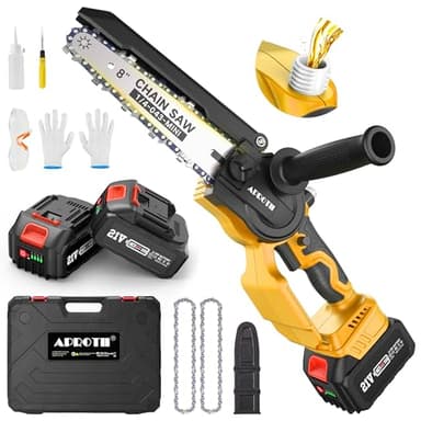 APROTII Mini Kettensäge mit Akku 8000mAh, 8 Zoll Akkusäge mit 900W Brushless Motor, Astsäge Elektrisch mit 2 Batterien 4000mAh und Ladegerät, Einhand Kettensäge 21V für Garten, Baum und Holz