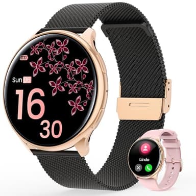 RifePhi Smartwatch Damen, 1.39" Touchscreen Fitnessuhr mit Telefonfunktion & Blutdruckmessung, SpO2, 24/7 Herzfrequenz & Schlafanalyse, 120 Sportmodi, Schrittzähler (Schwarz)