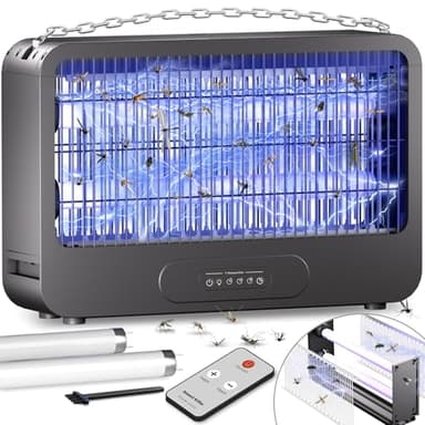 Insektenvernichter Elektrisch,Doppeltes Spannungsgitter Mückenlampe 20W Mückenfalle Elektrisch Fliegenfalle 3500V Insektenfalle,Anti Mücken Lampe mit Timer&Fernbedienung für Innen,Zwei Ersatzlampen